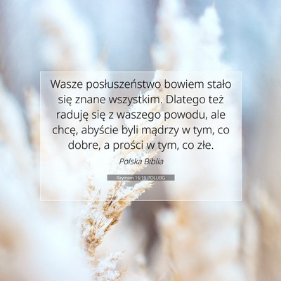 Picture 07 - Rzymian 16:19 POLUBG - Wasze posłuszeństwo bowiem stało się znane - Bible Verse Picture