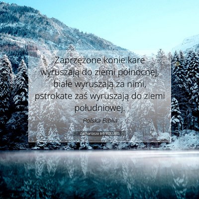 Picture 07 - Zachariasza 6:6 POLUBG - Zaprzężone konie kare wyruszają do ziemi - Bible Verse Picture