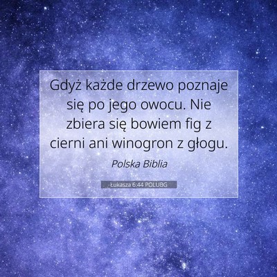 Picture 07 - Łukasza 6:44 POLUBG - Gdyż każde drzewo poznaje się po jego owocu. - Bible Verse Picture